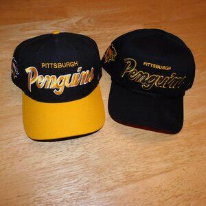 2 Pittsburgh Penguins snapback caps / hats - script spellout